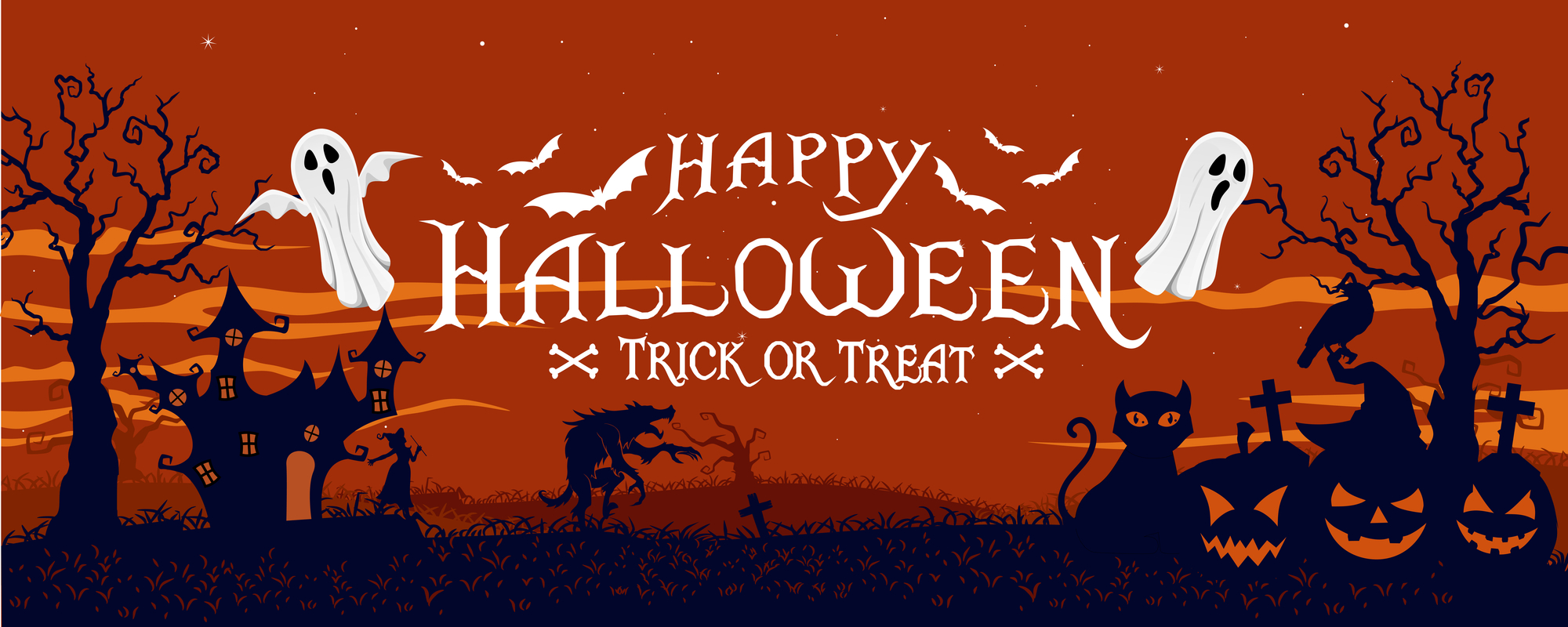 Happy Halloween banner or party invitation background. Halloween greeting vector illustration design template